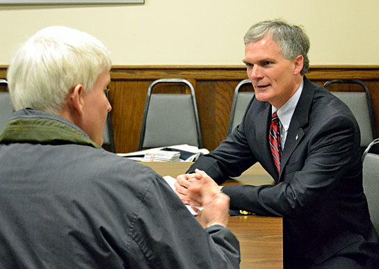 U.S. Representative Bob Latta talks to a local constituent during an earlier Courthouse Conference in Van Wert. (VW independent file photo)