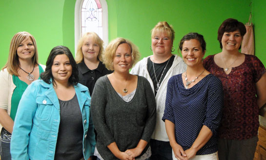 First United Methodist Church Preschool staff includes (front row, from the left) Lisa Hawn, Kristen Conrad and Kellie Rager; (back row) Shanay Taylor, Toni Healey, April Ellerbrock and Kellie May. (photo submitted)