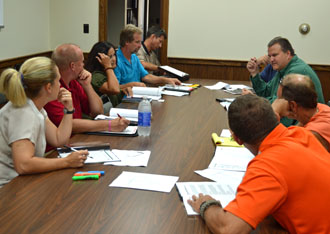 Representatives of area landscape design companies meet with ODOT officials and Van Wert County Business Outreach Coordinator Sarah Smith (left) to discuss a beautification project at the interchange of U.S. 224 and U.S. 30. (Dave Mosier/Van Wert independent)
