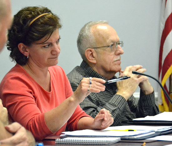 Finance Committee Chair Joi Mergy asks a question during a meeting on 2014 city appropriations prior to last night's Van Wert City Council meeting. (Dave Mosier/Van Wert independent)