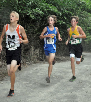 Cal Wolfrum (center) of Lincolnview won the Junior High portion of the Grove Invitational held Saturday in Columbus Grove. (photo submitted)