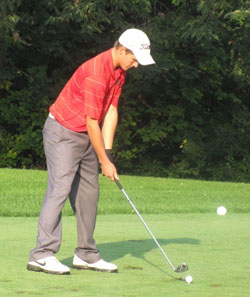 Cougar Adam Juczyk tees one up at the WBL tournament on Friday. (photo submitted)