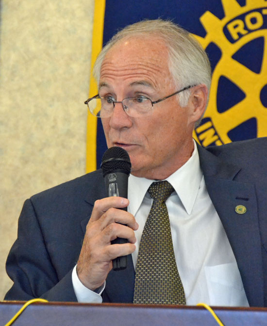 Wright State University President Dr. David Hopkins talks to Van Wert Rotary Club members and members of the community on Tuesday at Willow Bend Country Club. (Dave Mosier/Van Wert independent)