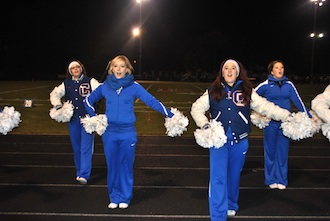 Senior cheerleaders Chelsi Siefker and Audrie Placke enjoy leading the fans in cheers at the football games. (Photo submitted.)