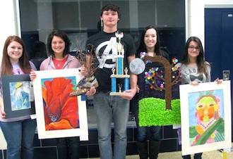 Congratulations to the following students for being recognized in the 2013 Van Wert County Apple Festival School Art Display: Amberlynn Miller - 3rd place, Kennedy Mengerink - 1st place, Dalton West - Best of Show, Ashley McClure - Honorable Mention, Gwen Burdette - 4th place, (absent from photo is Taylor Williams - Honorable Mention).