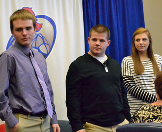 Crestview High School students (from the left) Bryce Richardson, Seth Moser and Megan Hartman gave a presentation on sportsmanship videos they helped create for the Northwest Conference (Dave Mosier/Van Wert independent)