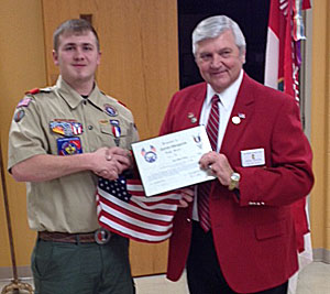Van Wert Elks Exalted Leader Jerry Mazur (right) presents a certificate to newly-created Eagle Scout Quinton Mengerink. (photo submitted)