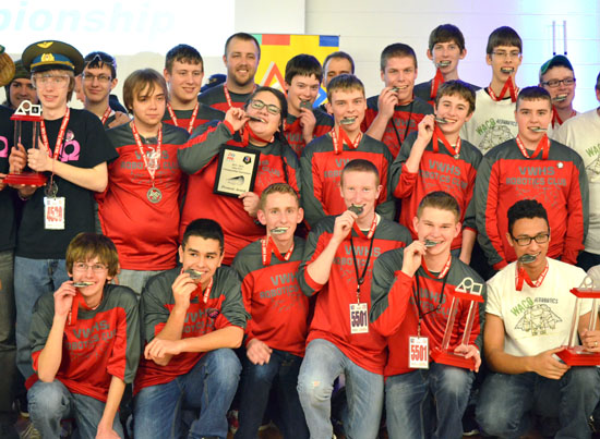 Members of the Van Wert High School Robotics Team celebrate after winning the state championship on Saturday. (photo submitted)