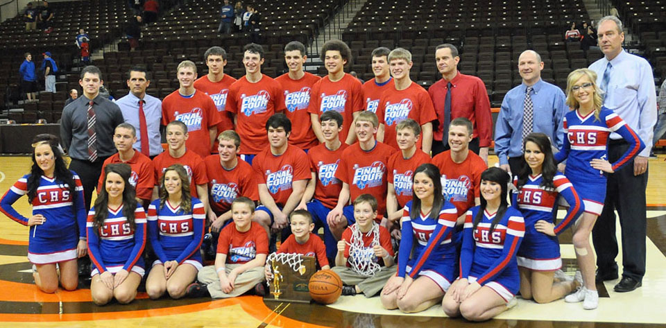 Crestview team photo with regional trophy 3-14-14