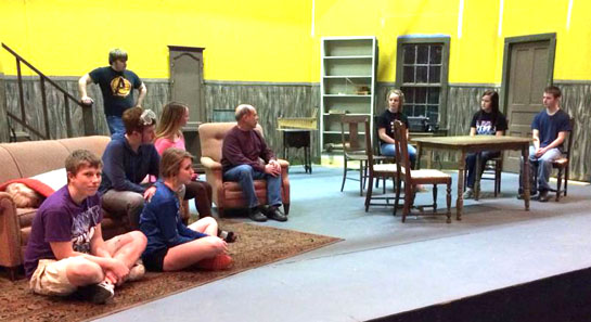 The cast of "You Can't Take It With You", the Lincolnview Drama Club's spring production, rehearses for this weekend's performances. (photo submitted)