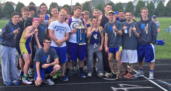 The Lincolnview boys' track teams after winning the title at Delphos St. John's Invitational on Saturday. (submitted photo)