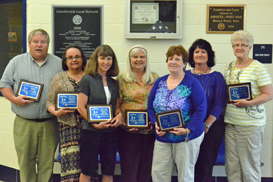 Retiring staff members were recognized during the May meeting of the Lincolnview Local Board of Education. (Dave Mosier/Van Wert independent)