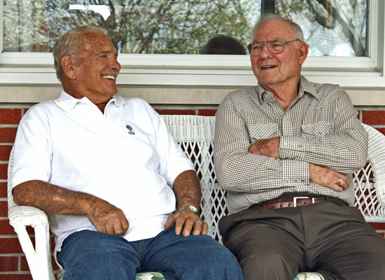 Bob and Don Thomas enjoy a spring day in Van Wert and talk about a trip to Washington, D.C., they'll be taking as one of the last Honor Flight of Northwest Ohio flights. (Cindy Wood/Van Wert independent)
