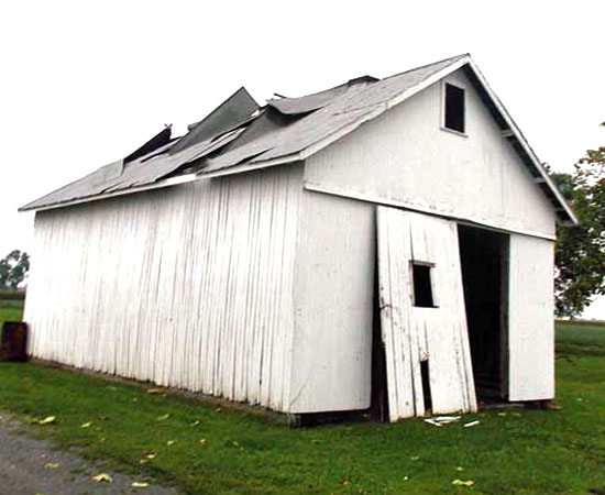 This barn located west of Delphos in Van Wert County was apparently damaged by a tornado that touched down in the area on Wednesday evening. (EMA photo)