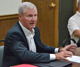 Bill Bradish, an account manager at Palmer Energy Company, talks to the commissioners about natural gas pricing. (Dave Mosier/Van Wert independent)