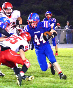 Knight running back Jake Lippi (44) looks for daylight against Bluffton on Friday night. (Bob Barnes/Van Wert independent)