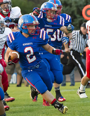 Crestview's Jordan Miller (2) runs with the ball during Friday's game against Bluffton, won by the Knights 41-31. (Bob Barnes/Van Wert independent)