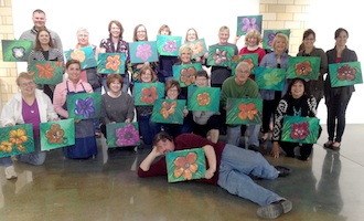 Photo caption #1: The Vine & Palette sessions at the Wassenberg Art Center are a great time for all. Techniques are used to assure a stress free experience. (Photo submitted.)