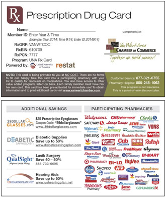 Shown are the front and back sides of the Chamber prescription drug card. (submitted images)