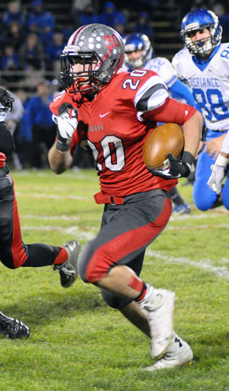 Van Wert running back Justice Tussing (20) had a career night against Defiance, rushing for 272 yards and four TDs. (Jan Dunlap/Van Wert independent)