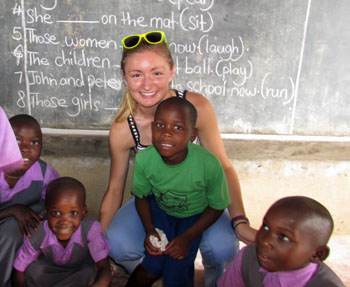 Morgan Hunsaker with students at the Mukono, Uganda, school. (photo submitted)