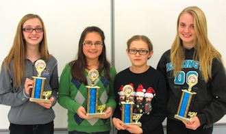 2014 Lincolnview Elementary Spelling Bee Winners: (First place) Dylann Carey,  Una VanWynsberghe, (Runners-up) Annabella Keller, Brianna Ebel. (Photo submitted.)
