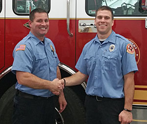 Van Wert Firefighter Brock Profit (right) with Fire Captain Craig King. (photo submitted)