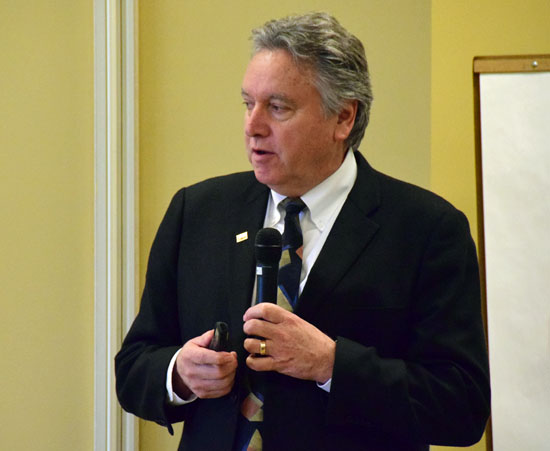 Economic development consultant and author Mark Lautman gives a presentation on what he calls a coming ED paradigm shift during the Van Wert County Economic Development kick-off on Thursday. (Dave Mosier/Van Wert independent)
