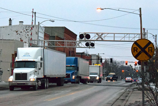 This railroad crossing on North Washington Street in Van Wert will be improved to allow trains to travel at 40 mph through the city, instead of the current 15 mph. (Dave Mosier/Van Wert independent)