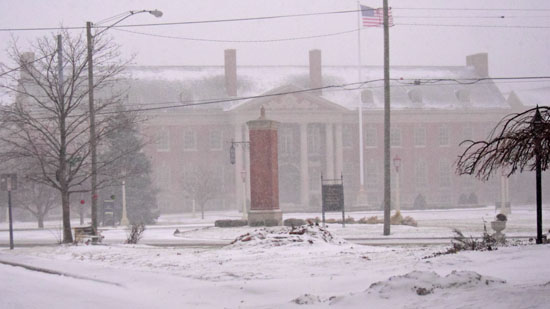 Falling snow nearly hid Central Insurance Companies' home office on South Washington Street on Sunday. (Dave Mosier/Van Wert independent)