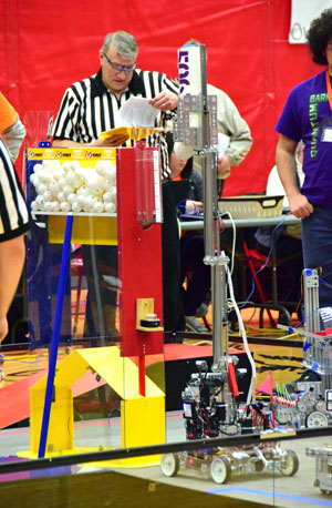 This robot attempts to complete a task as part of the Van Wert Regional Robotics Competition held over the weekend. (Dave Mosier/Van Wert independent)