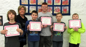 These Boy Scouts received a Certificate of Appreciation by the American Red Cross for their hard work and dedication to help make the Lincolnview Blood Drive a success. They are shown with Principal Nita McKinney. (Photo submitted.)