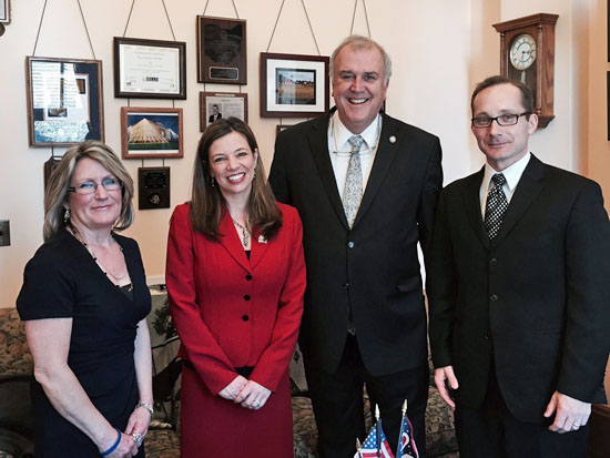 Shown meeting with State Senator Cliff Hite (second from right) are (from the left) Cathy Ruiz, parent mentor with Western Buckeye Educational Service Center; Heather O’Donnell, Midwest Regional ESC superintendent; and Craig Burford, Ohio ESC Association executive director. (photo submitted)