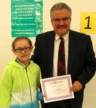 First Place Top Seller award was awarded to Annabella Keller for outstanding performance during the Lincolnview Elementary School Spring fundraiser. (Photo submitted.)