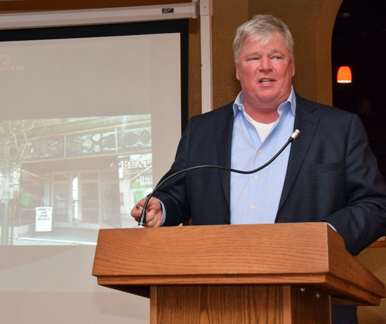 Contractor Steve Coon, who specializes in renovating historic buildings, speaks during the Main Street Van Wert Annual Meeting on Monday evening. (Dave Mosier/Van Wert independent)