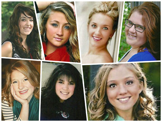 2015 Peony Pageant candidates include (top row, from the left) Bailey Krol, Rachel Green, Baylee Neate, Taylor Hughes; (bottom row) Laurel Wehrkamp, Mackenzie Alba and Schylar Miller. (photos submitted)