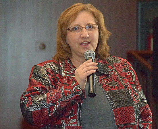Van Wert Middle School Assistant Principal Darla Dunlap talks about programs at that school during Thursday's Van Wert City Board of Education meeting. (Dave Mosier/Van Wert independent)