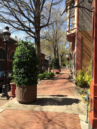 View of a downtown street in Paducah, Kentucky. Vacant nooks and crannies were filled with plantings and outdoor seating areas were plentiful to provide many places to linger. An advantage of small communities; access to music, art, food, unique shopping and theater were all within walking distance. (Photo submitted.)
