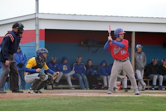 Junior Jordan Miller looking to get a hit against the Lincolnview Lancers while at bat. (Photo by CHS Yearbook Staff.)