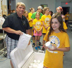 DARE campers enjoy ice cream with Elks Exalted Ruler Al Lautzenheiser. (Elks photo)