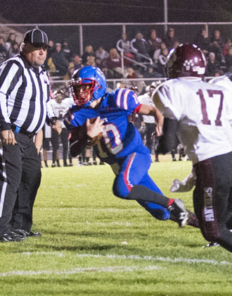 Crestview quarterback Drew Kline (10) runs the ball in for a touchdown against Paulding in a Northwest Conference game won by the Knights 42-20. (Bob Barnes/Van Wert independent)