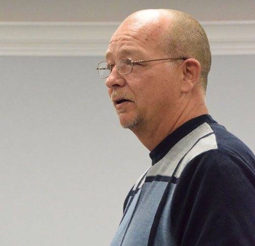 Van Wert County Humane Society Board President Pete Weir makes a request for funding at Monday's meeting of Van Wert City Council. (Dave Mosier/Van Wert independent)