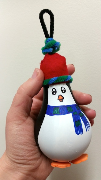 This “penguin” ornament is one of the featured projects at the Elf Workshop scheduled for Dec. 17 at the Wassenberg Art Center.  (Photo submitted.)