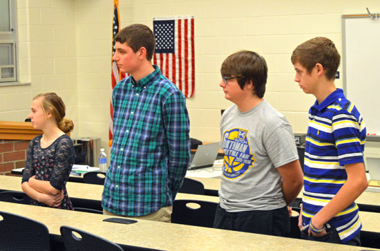 Lincolnview Students of the Month for January were honored at Wednesday's board meeting. Honored were Victoria Snyder, Alek Bowersock, Jacob Bradford, and Louis Crow. (Kelsey Clemons/Van Wert independent)
