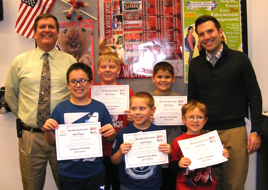 Congratulations to the Van Wert Elementary Students of the Week!  These children represent the Word of the Week, SPORTSMANSHIP, and received a free Mighty Kids Meal from our local McDonalds, a gift certificate to Kangaroo Cave, and a certificate from WERT Radio: Grade 1, Zander; Grade 2, Brian; Grade 3, Jaymison, Grade 4, Caleb; and Grade 5, Damon. (Photo submitted.)