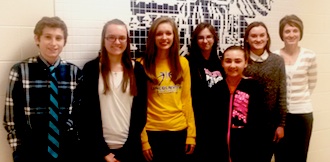 Students and teacher were chosen because they show that they care about our school.  8th - Joe Sadowski, 9th Rachel Hertel, 10th Frankie Carey, 11th Ryanne DuCheney, 7th Madison Coil, 12th Anna Gorman, and teacher Michelle Knodell. (Photo submitted.)