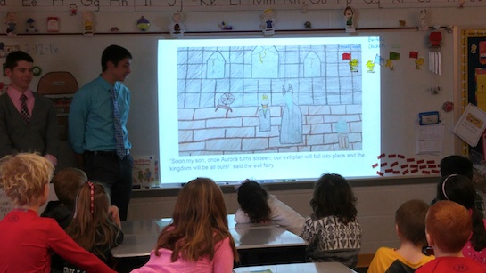 Van Wert High School juniors in Natoshia Wilhelm's English class recently finished a Disney project called Once Upon a Time, which focused on the elements of fiction and plot. They learned literary terms, and read and analyzed numerous stories before creating their own unique twist or original narrative in the form of a children's story. These stories were then read and presented to the 2nd grade classes at Van Wert Elementary. Juniors included an idea for future merchandise that was clearly related to the story. All second graders enjoyed a tasty sample of some merchandise. Everyone involved, teachers, juniors and 2nd graders, enjoyed the experience.   (Photo submitted.)