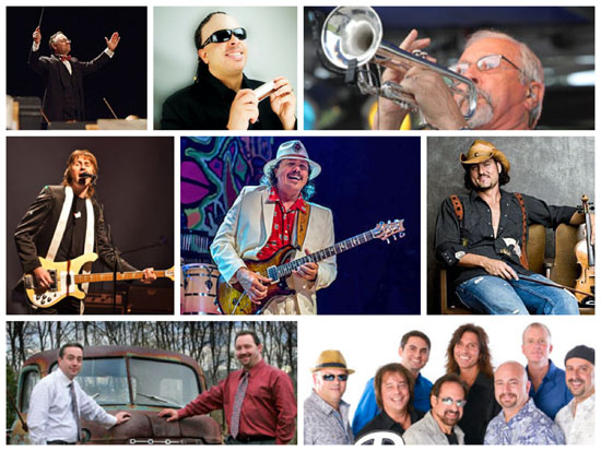 Concerts selected as part of the 2016 Fountain Park Summer Music Series include (top row, from the  left) Lima Symphony Pops Orchestra, Natural Wonder, Together; (middle row) McCartney Years, Madrigal, Chris Higbee; (bottom row) Feller and Hill, Beginnings. (photos submitted)