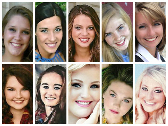 2016 Van Wert Peony Festival Pageant candidates include (top row, from the left) Makayla Ryan, Tianna Rager, Ashton Bowersock, Maddie Pohlman, Victoria Meadows; (bottom row) Brooke Ludwig, Shelbe Eddington, Kiersten Teman, Mikayla Boesch, and Katelyn Welch. (photos submitted) 