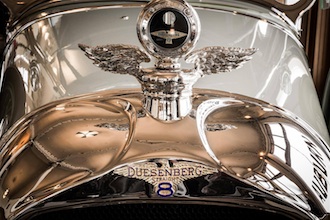 Close-up of a Duesenberg on display at the Auburn Cord Duesenberg Museum in Auburn, Ind.  (Photo by Randy Shellenbarger.)